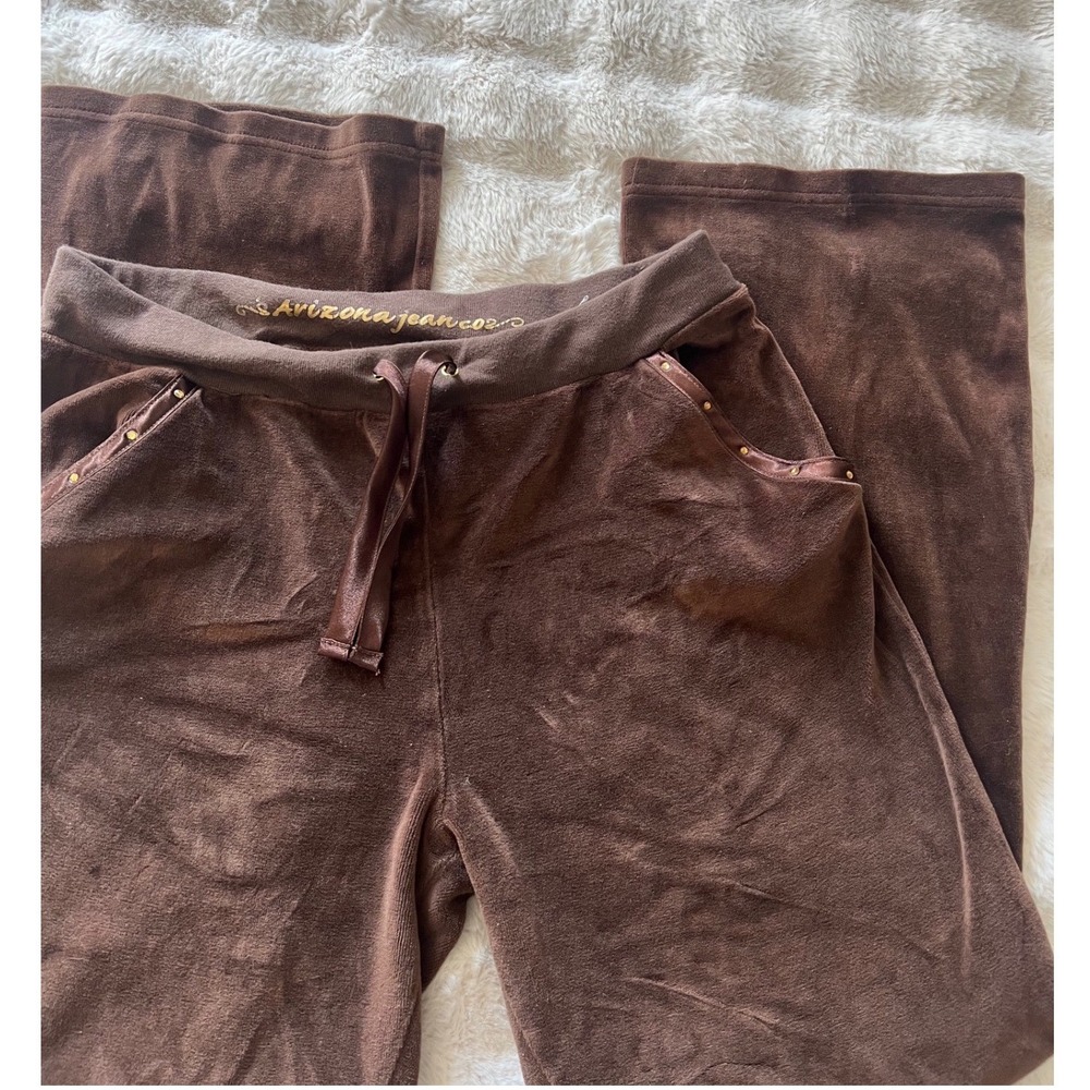 Arizona Brown Velour Lounge Pants‎ Gold Studded Pockets Comfy Y2K Flare